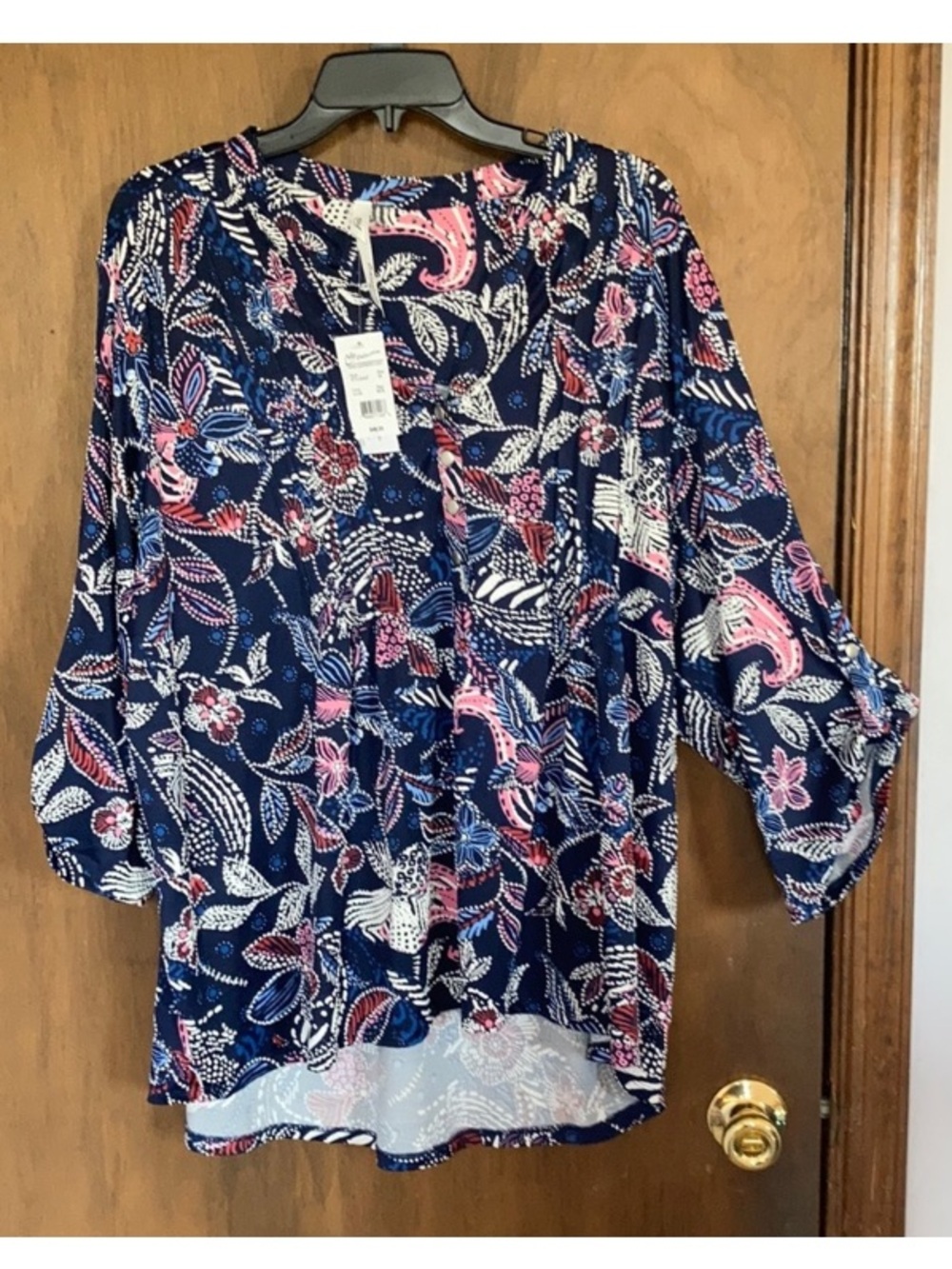 Ny collection floral print top w stretch casual boho office 3X